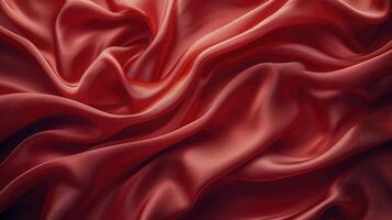 ai genererad röd silke tyg bakgrund. de lyxig tyg texturerad är mycket realistisk och detaljerad. foto