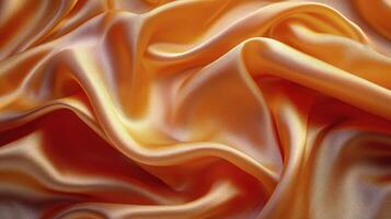 ai genererad orange silke tyg bakgrund. de lyxig tyg texturerad är mycket realistisk och detaljerad. foto