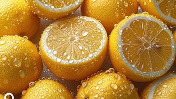 ai genererad lugg av citron- skivor med färsk vatten droppar. foto