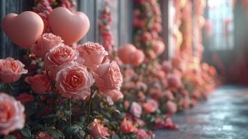 ai genererad rosa ro i de tillbaka gård. valentine bakgrund foto