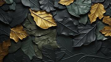 ai genererad svart och guld blad bakgrund. elegant abstrakt bakgrund. foto
