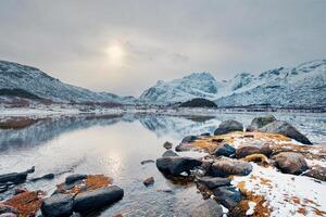 fjord i vinter, Norge foto
