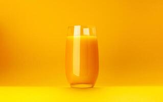 glas av orange juice isolerat på gul bakgrund med kopia Plats foto