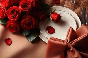 ai genererad tabell uppsättning för romantisk middag professionell reklam fotografi foto