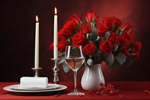 ai genererad tabell uppsättning för romantisk middag professionell reklam fotografi foto