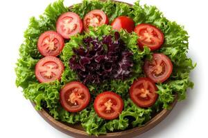 ai genererad blandad grönsaker sallad isolerat kök tabell professionell reklam mat fotografi foto