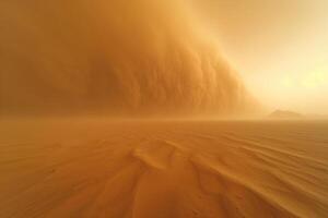 ai genererad närmar sig sandstorm i de öken- foto