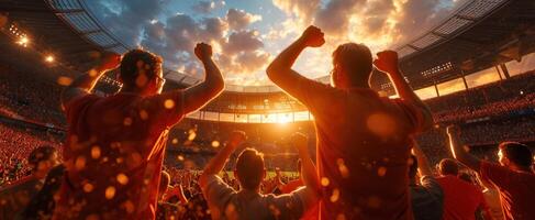 ai genererad en fotboll fläktar innehav nävar på en stadion foto