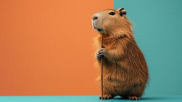 ai genererad minimalistisk levande annons bakgrund med capybara och kopia Plats foto