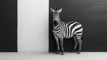 ai genererad minimalistisk levande annons bakgrund med zebra och kopia Plats foto