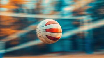 ai genererad en suddig volleyboll i flyg mot ett isolerat bakgrund foto