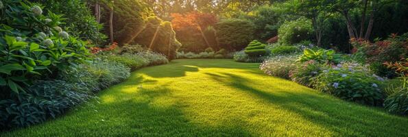 ai genererad skön Foto av en sommar trädgård för bakgrund
