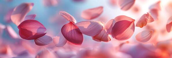 ai genererad delikat kronblad kaskad graciöst, formning en mjuk och pastellrik bakgrund foto
