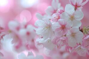 ai genererad delikat körsbär blommar i mjuk pinks och vita, dans i en drömlik vår bris. foto