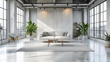 ai genererad en chic mode studio med ett industriell bakgrund, reflekterande urban elegans och samtida stil foto