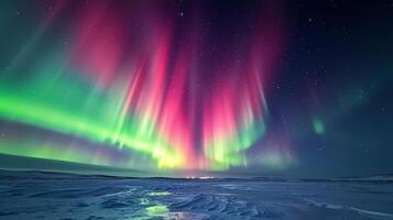 ai genererad de aurora borealis målning de polär himmel med vibrerande nyanser av grön och rosa. foto