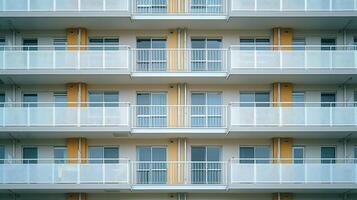 ai genererad de repetitiva mönster av lägenhet balkonger, ett ode till urban levande och arkitektur foto