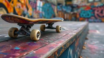 ai genererad skateboard raffel. urban graffiti och skateboard grafik representera de spänning av de skatepark. foto