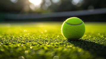 ai genererad tennis elegans. knaprig rader och tennis boll motiv utstrålar de nåd och precision av tennis foto