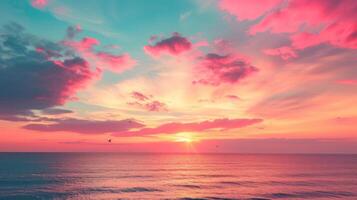 ai genererad dämpad toner av rosa och orange härma en romantisk solnedgång himmel. foto