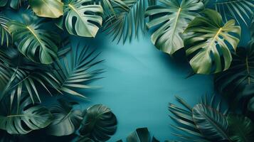 ai genererad engagerande bild av abstrakt tropisk lövverk anordnad harmoniskt på en minimalistisk bakgrund foto