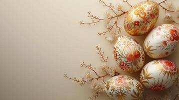 ai genererad rena och raffinerad bild av invecklat dekorerad påsk ägg anordnad smakfullt för hälsning kort foto