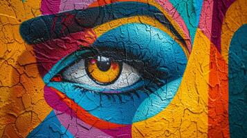 ai genererad väggar Utsmyckad med färgrik graffiti gata konst, skildrar djärv mönster och invecklad mönster foto