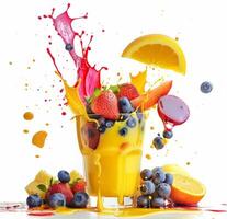 ai genererad frukt smoothie med stänk av färsk frukt foto
