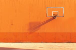 ai genererad de basketboll ring i främre av de orange vägg foto