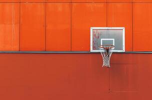 ai genererad de basketboll ring i främre av de orange vägg foto