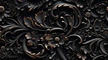 ai genererad sömlös mönster kunglig årgång victorian gotik bakgrund rokoko- venzel och virvel foto