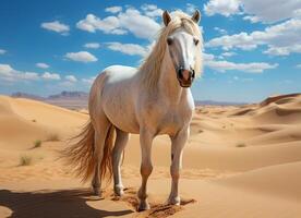 ai genererad vit häst i de öken. foto