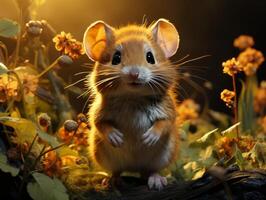ai genererad liten mus i de höst skog. foto