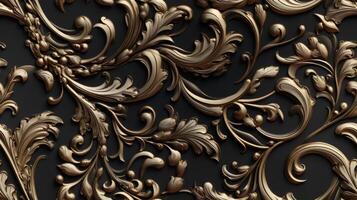 ai genererad sömlös mönster kunglig årgång victorian gotik bakgrund rokoko- venzel och virvel foto