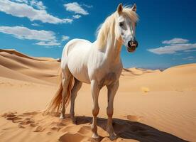 ai genererad vit häst i de öken. foto