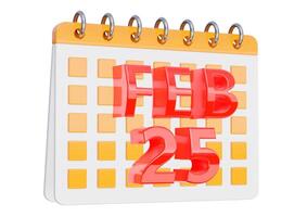 februari 25. kalender design isolerat på vit bakgrund foto