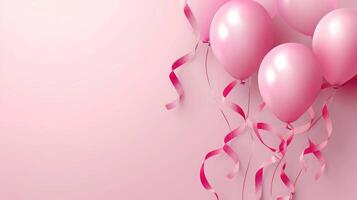 ai genererad elegant rosa ballong och band Lycklig födelsedag firande kort baner mall bakgrund foto