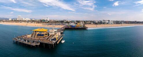 santa monica pir på solnedgång, los angeles foto