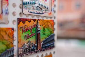 Venedig, Italien vykort visas i blandad stilar och färger foto