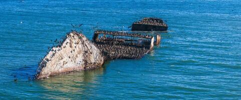 gammal tankfartyg fartyg förstöra nära de kust av Kalifornien, usa. foto