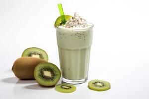 ai genererad kiwi milkshake isolerat på vit bakgrund foto