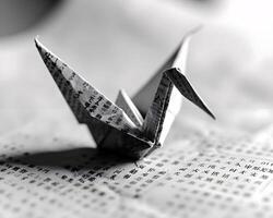 ai genererad ett origami fågel är Sammanträde på en bit av papper foto
