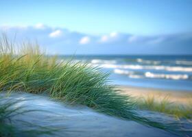 ai genererad graciös havsgräs förbi de Strand med hav vågor foto