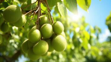 ai genererad kiwi fruktträdgård - omogen kiwi frukt klunga på vin foto