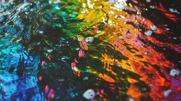 ai genererad kornig regnbågsskimrande holografiska lutning bakgrund. psychedelic färgrik mönster för din företag och varumärke. trippy rör på sig vatten glansig textur foto