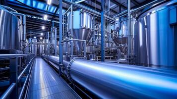 ai genererad modern industriell bryggeri Utrustning i rostfri stål foto