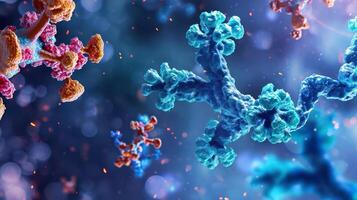 ai genererad antigen och antikropp medicinsk bakgrund. antikroppar immunologi och immunglobulin foto