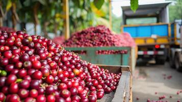 ai genererad röd körsbär kaffe böna frukt och mat distribution, tropisk frukt foto