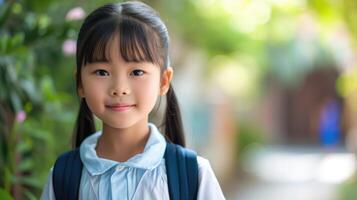 ai genererad ung asiatisk studerande på skola foto