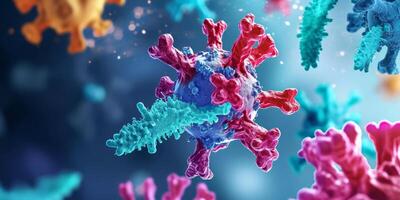 ai genererad antigen och antikropp medicinsk bakgrund. antikroppar immunologi och immunglobulin foto